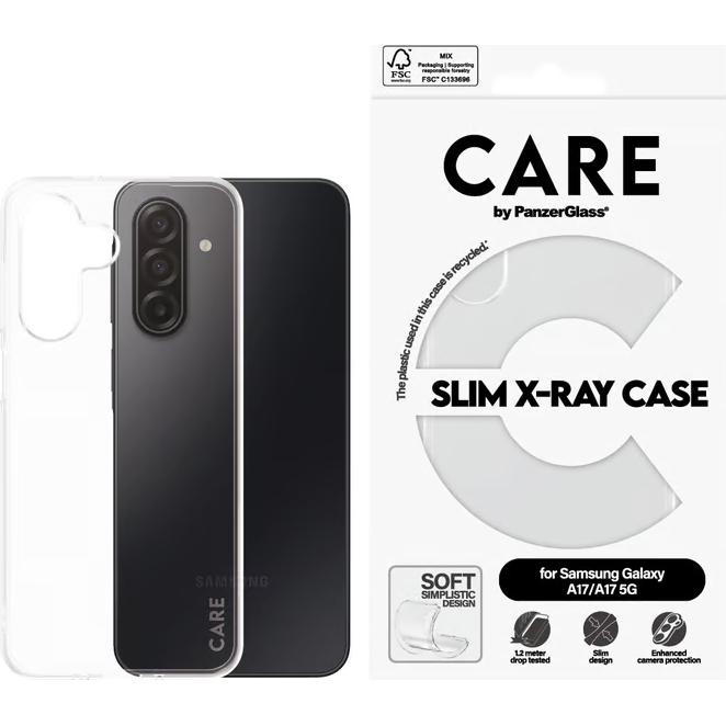 Etui PanzerGlass CARE Fashion X-Ray: stylowa, ekologiczna ochrona odporna na wstrząsy, zarysowania i kompatybilna do Samsung Galaxy A17 5G, przezroczyste